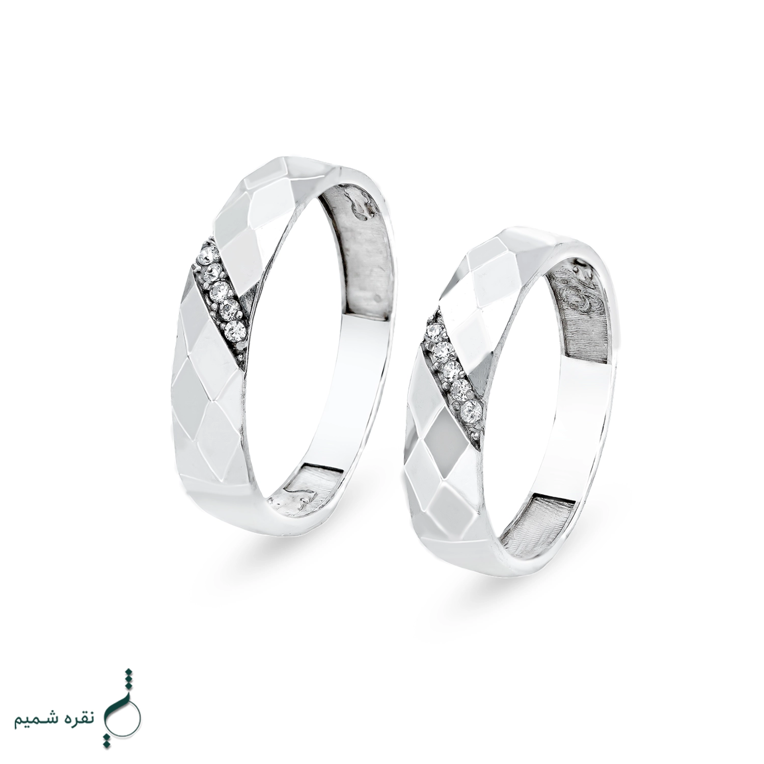 حلقه ست نقره زنانه و مردانه طرح هندسی مدل HSE-K81